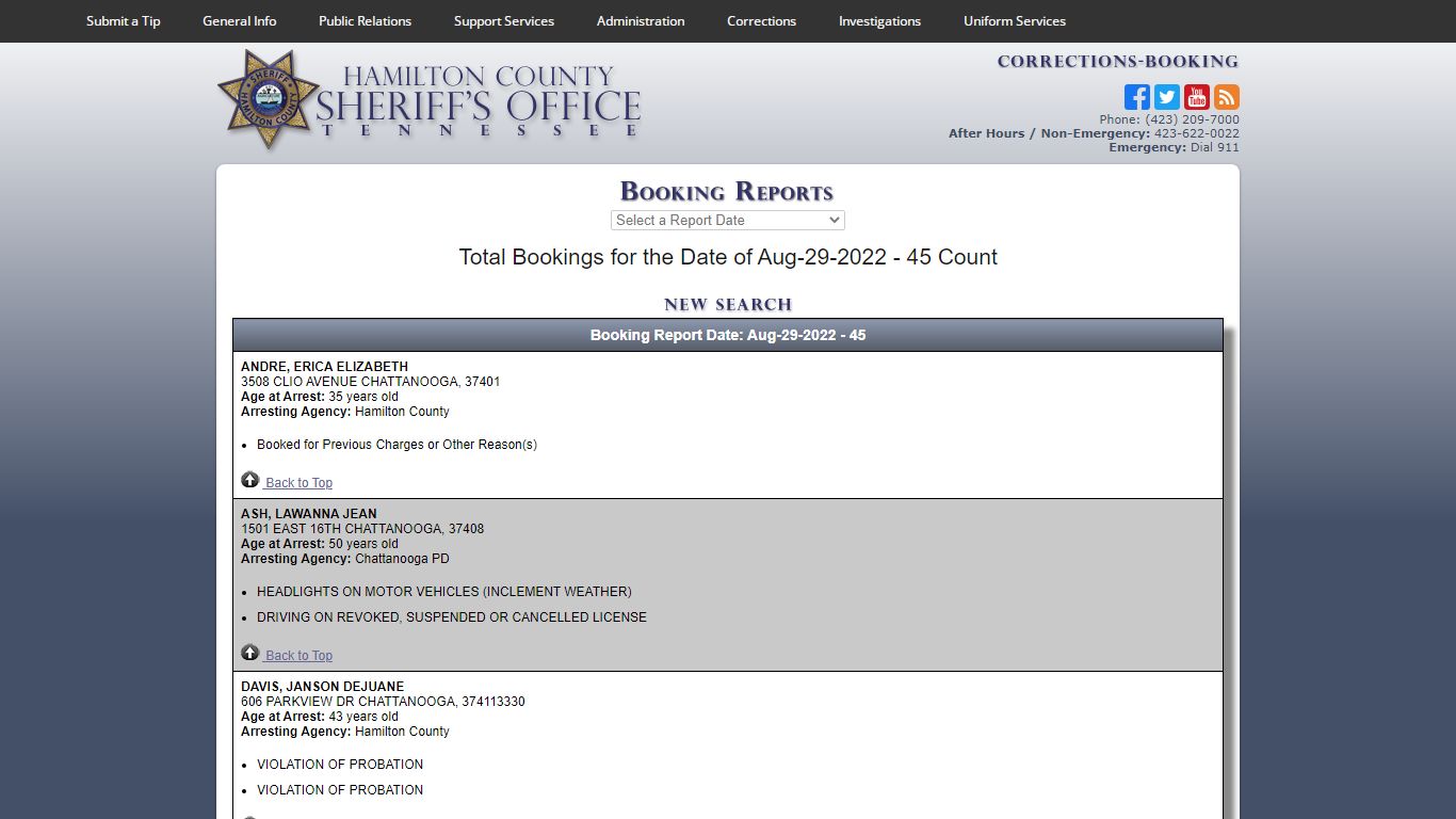 HCSO-Corrections-Booking Reports