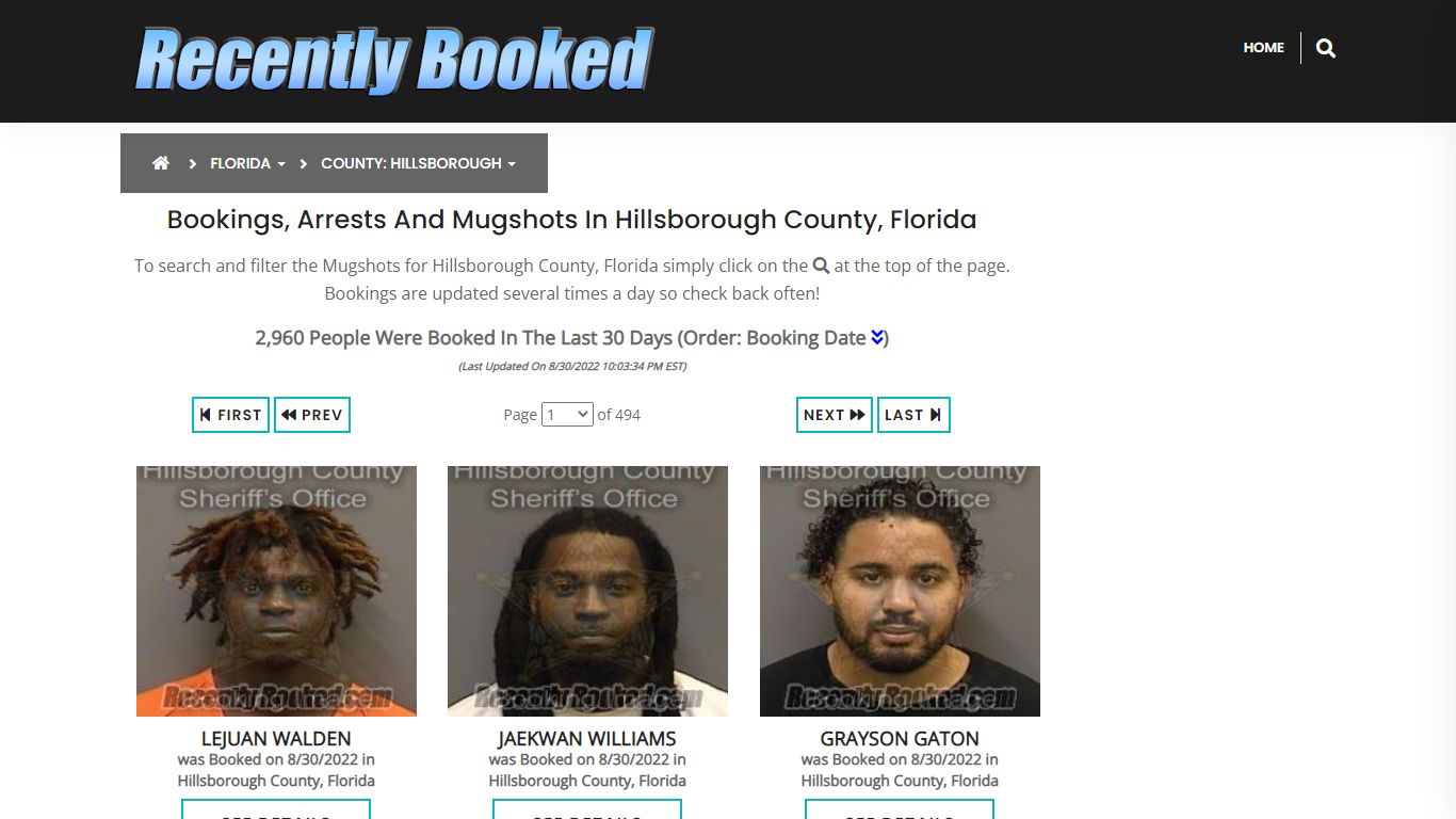 Bookings, Arrests and Mugshots in Hillsborough County, Florida